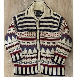 Vtg EDDIE BAUER Legend Chehalis handknit Cardigan sweater Fair Isle Womens Small